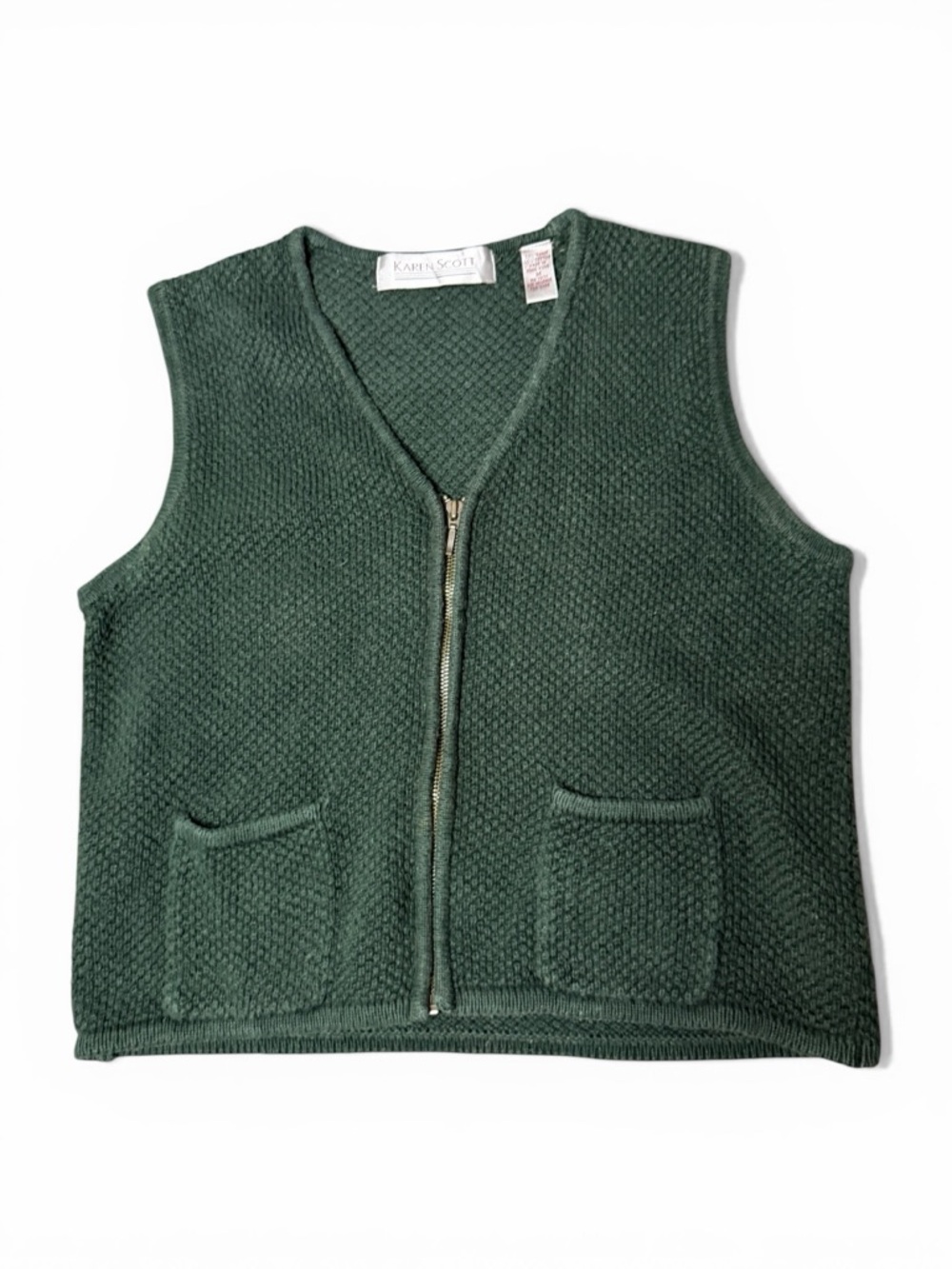Karen Scott Deep Green Textured Knit Vest with Zip